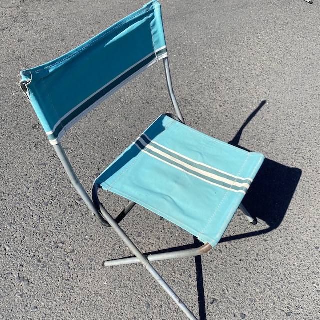 STOOL, Camp - Folding (with back) Turquoise Blue Stripe